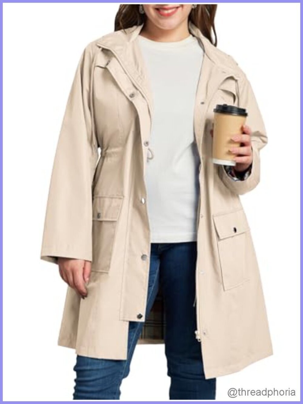 Plus Size Rain Jacket Waterproof Windbreaker Hooded Trench Coat with Pockets